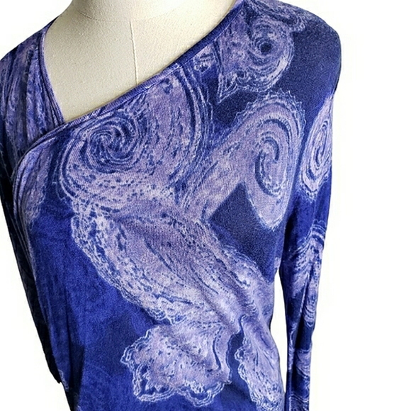 Purple Paisley Starry Night Artsy Open Rayon Knit Cardigan Boho Festival Chico's - Picture 4 of 11